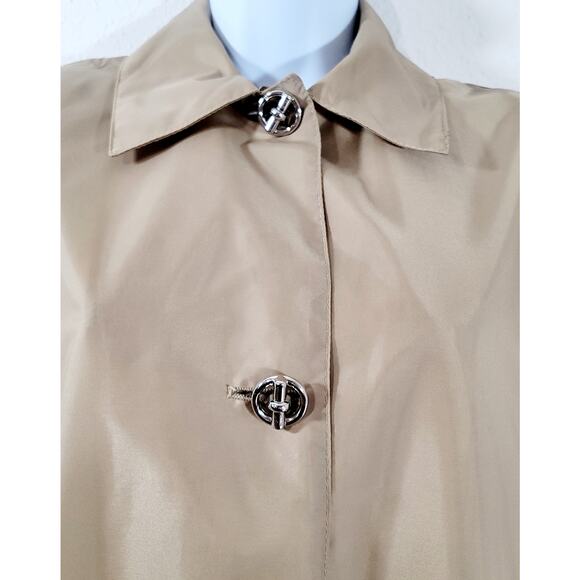 VTG Aqua Sheen Tan Brown Lightweight Raincoat Small Button Up Pocket Collard - Picture 7 of 8